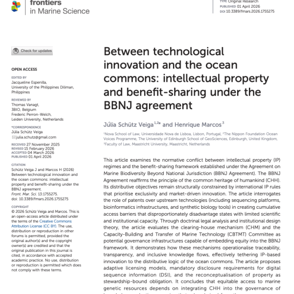 New Publication: Intellectual Property and Benefit-Sharing Under the BBNJ&nbsp;Agreement