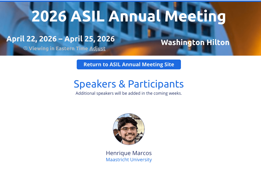 Invited Speaker at the 2026 ASIL Annual Meeting: BBNJ Implementation Architecture