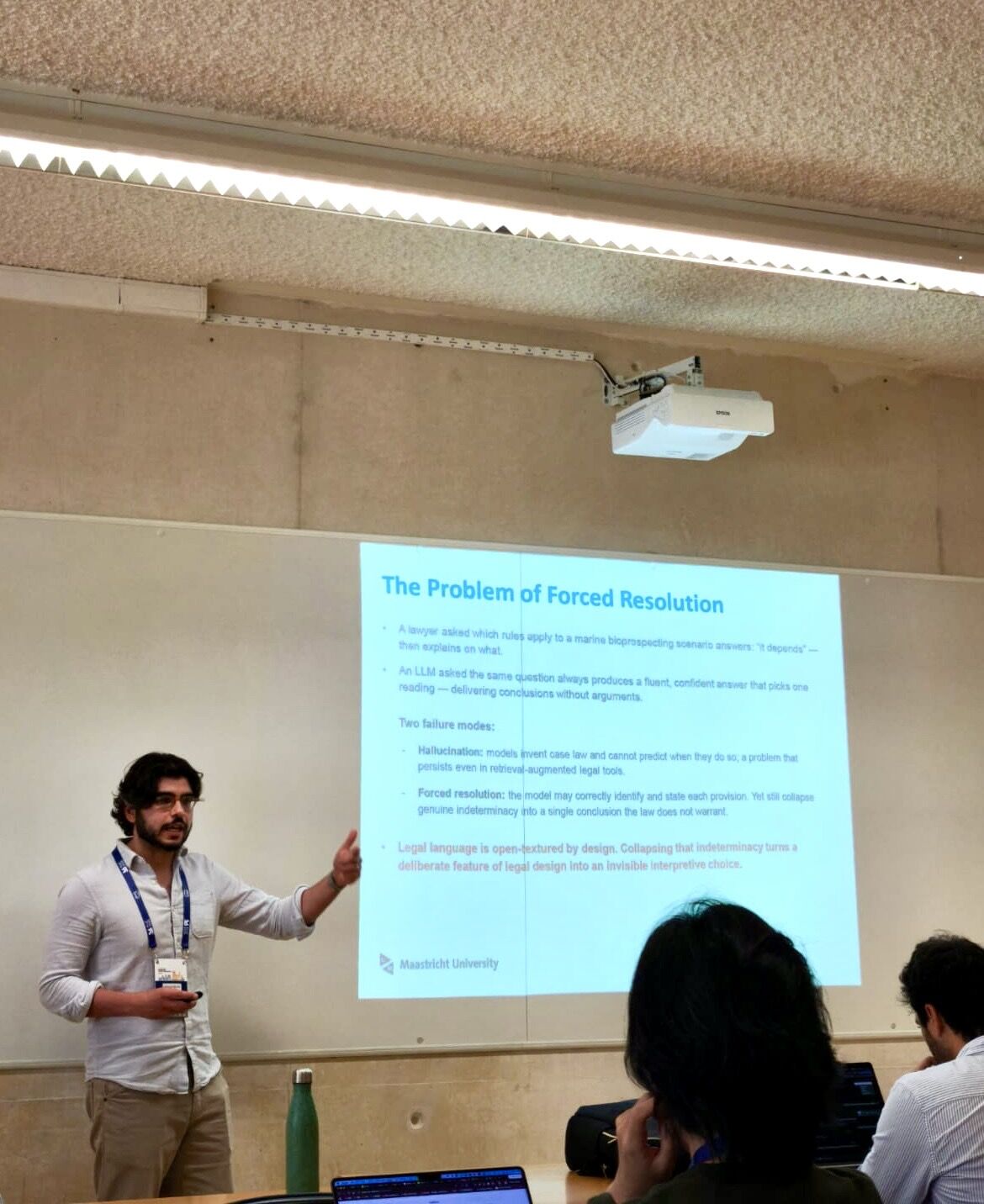 Henrique Marcos presenting on formal irresolution at the SKILLED-LLMs workshop in Lisbon